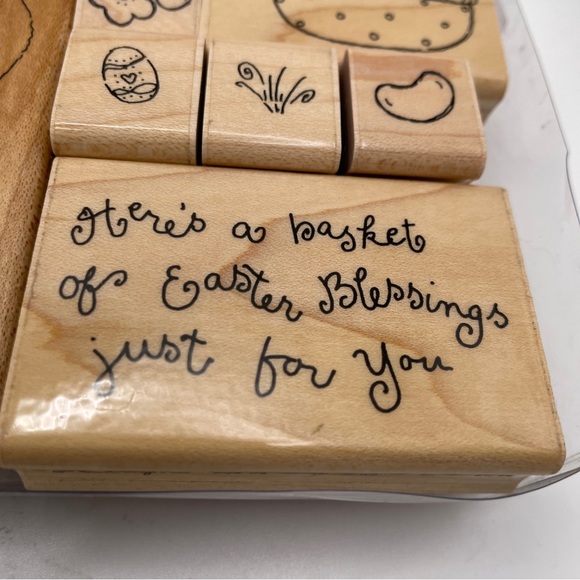 Wood Rubber Stamp Set of 8 Bunny Basket Jelly Bean Egg Easter Theme JRL Design. - Picture 4 of 5